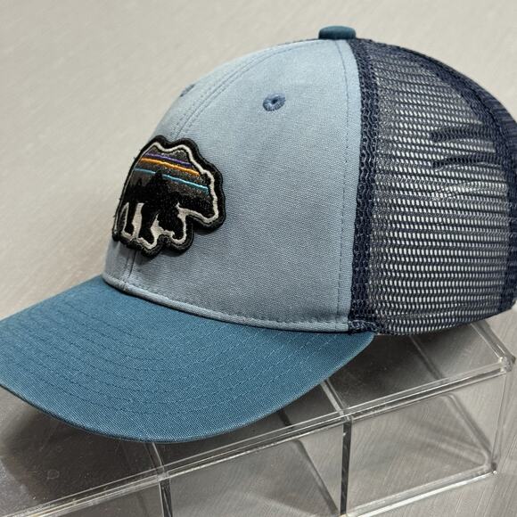 Patagonia Fitz Roy Bear Snapback Blue Hat Cap Mesh Trucker - Picture 4 of 7